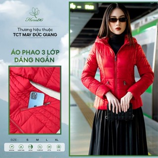 Áo khoác phao nữ mùa đông siêu nhẹ HeraDG dáng ngắn form ôm kèm mũ và túi chéo chất liệu gió Polyester cao cấp WJKBA08