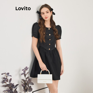 Đầm Lovito khâu vải trơn thanh lịch cho nữ LNE53337
