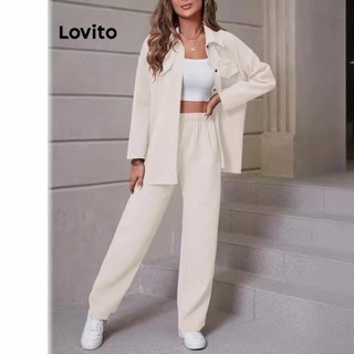 Bộ quần dài Lovito cài nút màu trơn phong cách thường ngày cho nữ LNL67193