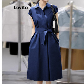 Đầm Lovito màu trơn có dây buộc phong cách thanh lịch cho nữ LNM64005