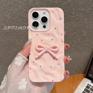 Ốp điện thoại nếp nhăn hình tròn chấm nơ cho iPhone 17ProMax 16Plus 15 14 13 12 11 Vỏ bảo vệ chống sốc