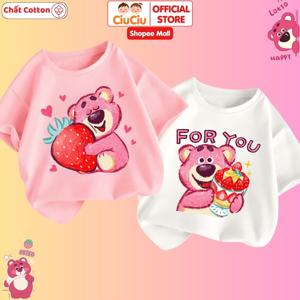 Áo thun Gấu Dâu Lotso cho bé gái CIUCIU KID áo phông cộc tay cho bé chất cotton co dãn thoáng mát