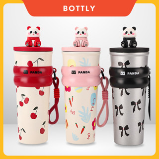 Ly giữ nhiệt Panda 700ML, inox 304 có ống hút, ly giữ nhiệt nóng lạnh có quai xách