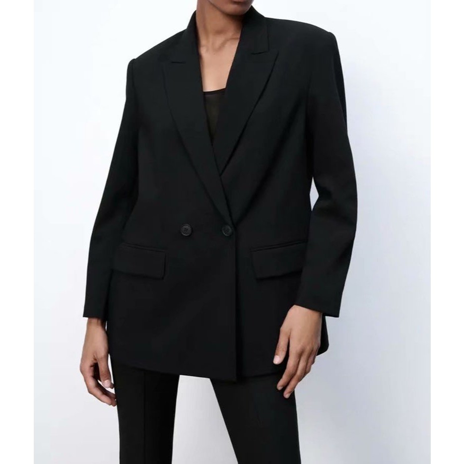 Áo blazer Zara made in Morocco full tag made Morocco oversize hai hàng khuy đơn