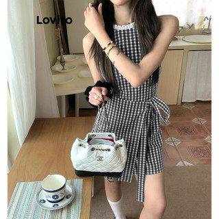 Đầm Lovito họa tiết kẻ sọc bất đối xứng phong cách thường ngày cho nữ LNE59546