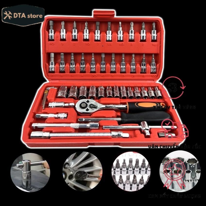 [Bộ bé 1/4inch - sửa gia đình]  Bộ dụng cụ mở bulong ốc vít đa năng 46 chi tiết, Bộ dụng cụ  46 món 