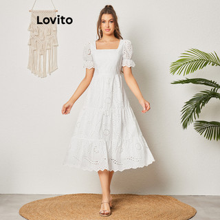 Đầm Lovito xếp tầng thêu rỗng màu trơn thường ngày cho nữ LBL08266