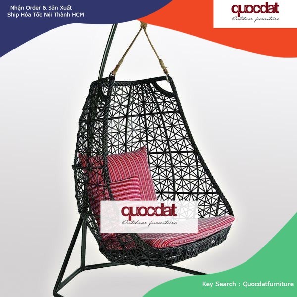 [HÀNG ĐẶT] 015 – Ghế Xích Đu Xuất Khẩu Cao Cấp, Poly Rattan Swing Chair | QuocDatFurniture