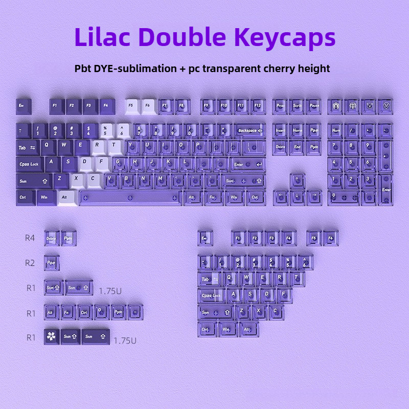 Lilac Trong Suốt Đôi Keycaps PBT + PC Shine Through Cherry Profile Cho Tất Cả MX 61% 66% 98% 100% 10