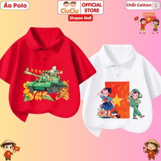 Áo polo hình xe tăng cờ đỏ sao vàng Việt Nam cho bé trai bé gái CIUCIU BABY chất cotton mát co dãn