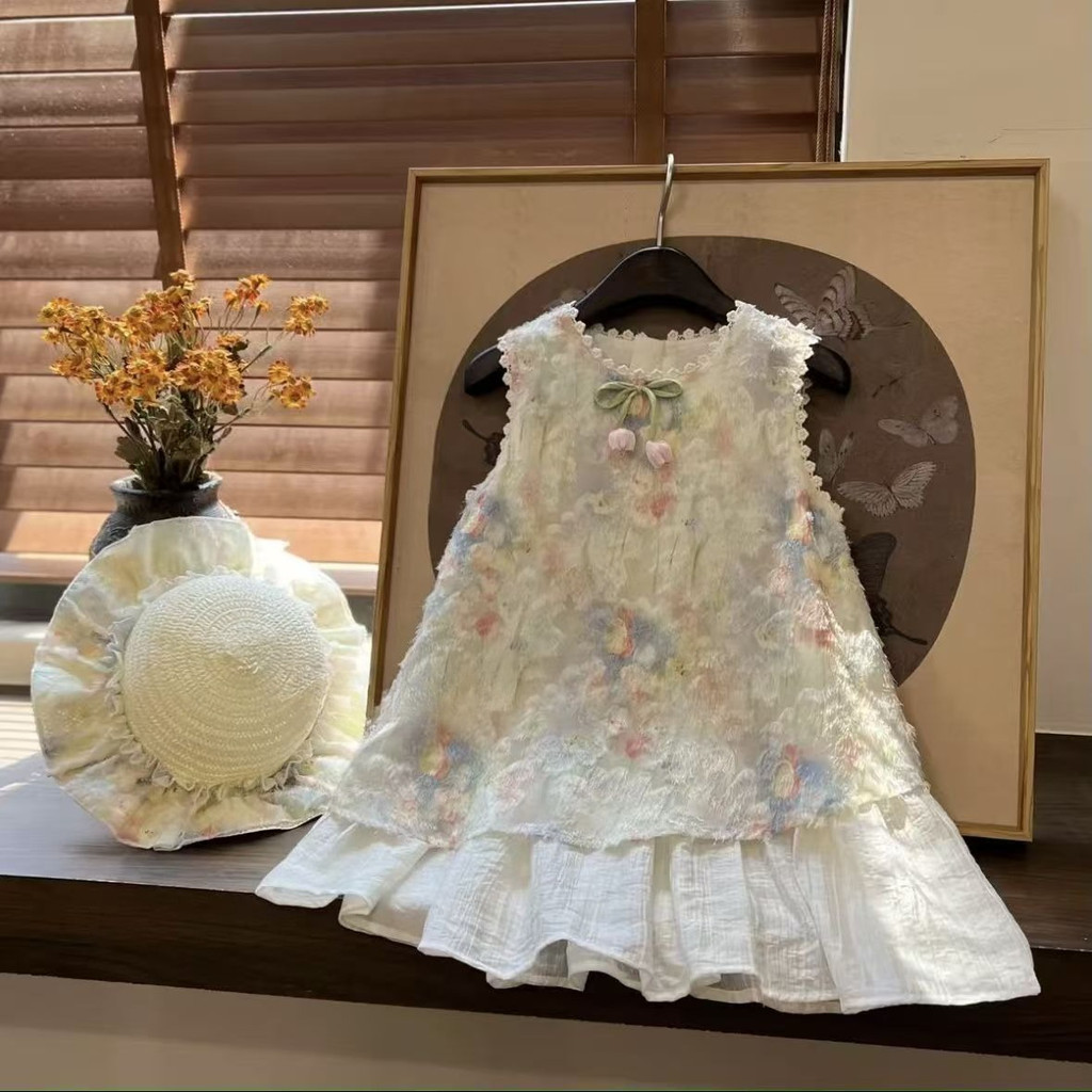 Váy bé gái váy công chúa không tay hoa trẻ em 2025 mùa hè mới