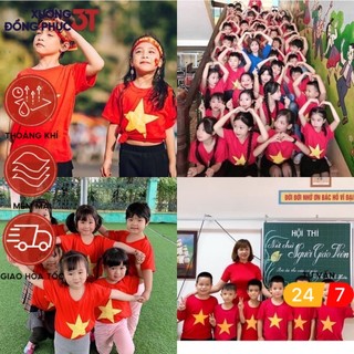 Áo thun cờ đỏ sao vàng loại tốt cho bé nam nữ 3T UNIFORM , vải cotton co dãn mềm in logo chắc chắn