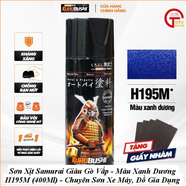 Sơn Xịt Samurai Giàu Gò Vấp - Màu Xanh Dương H195M (400Ml) - Chuyên Sơn Xe Đồ Gia Dụng