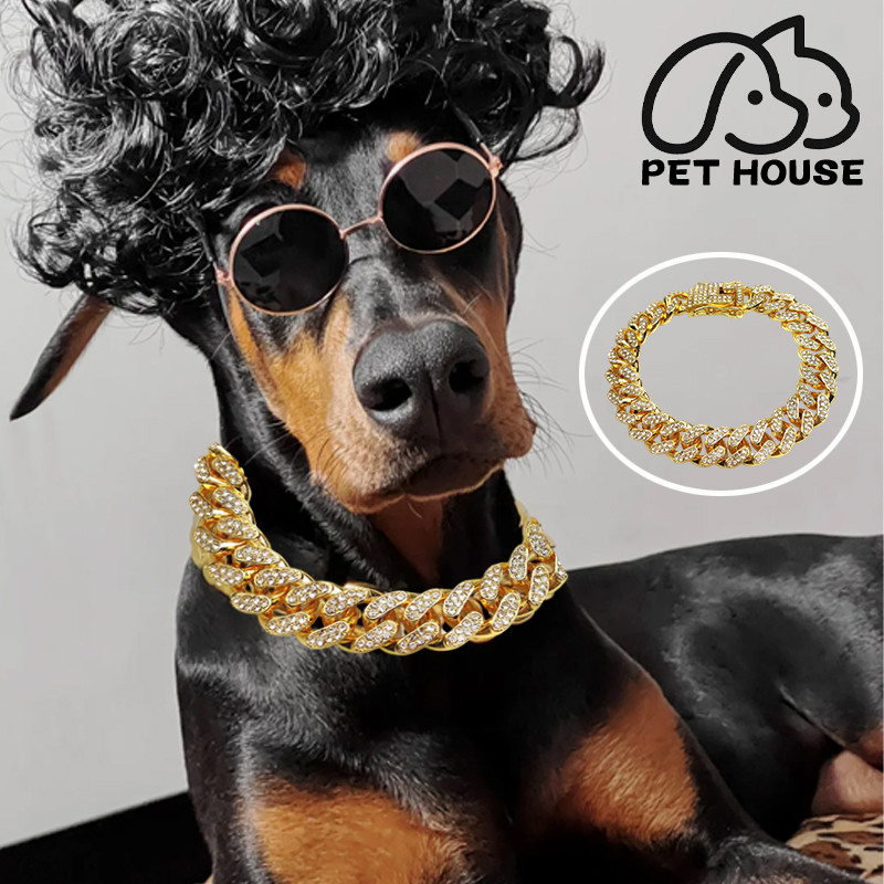 【PET HOUSE】Thời Trang Hợp Kim Vòng Cổ Cho Mèo Đầy Đá Quý Vòng Cổ Cho Chó Mèo Mạ Vàng Vòng Cổ Cho Chó