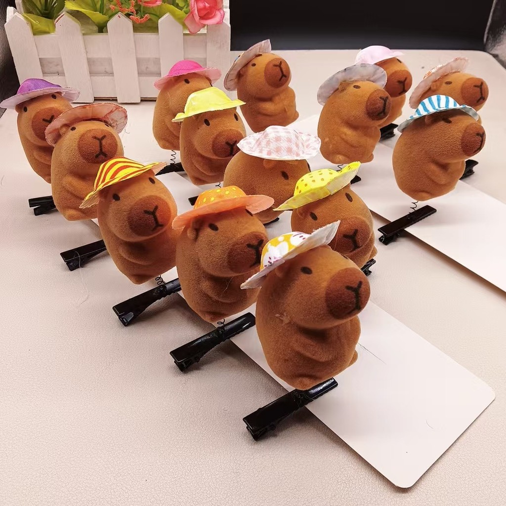 Capybara Kẹp Tóc Hoạt Hình Mặc Mũ Capybara Đầu Ngộ nghĩnh Mũ Đội Đầu Kẹp Tóc Đảng Phụ Kiện Tóc