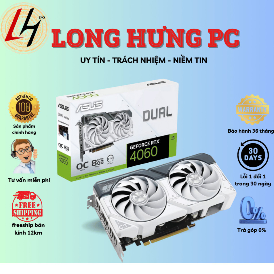 CARD MÀN HÌNH ASUS DUAL RTX 4060-O8G-WHITE and Black - New