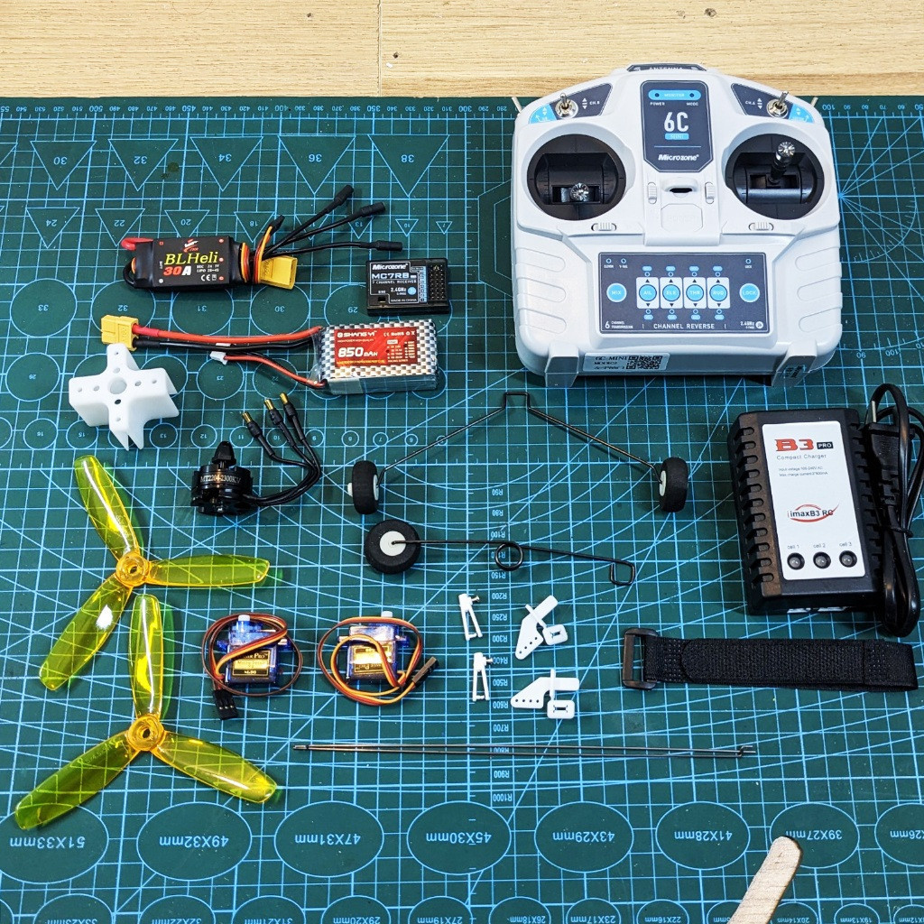 Combo Đồ Điện 4 Kênh Mini tay mc6c Dùng Chế Tạo Máy Bay Điều Khiển Cỡ Nhỏ Sải Cánh 40-60cm - 4DMODEL