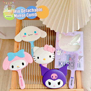 KXH Gương trang điểm cầm tay Kawaii Sanrio Hello Kitty W / Lược Cinnamoroll Kuromi Tay cầm giai điệu của tôi Gương trang điểm Quà tặng cô gái ELWW