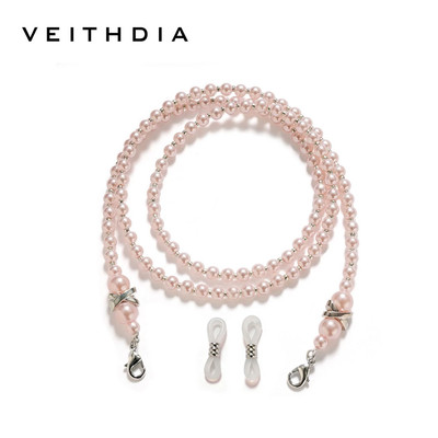 Veithdia Dây ngọc trai cổ điển Dây đeo kính mắt với đồ trang trí ngọc trai nhân tạo Dây ren thủ công thời trang cho kính YJL01