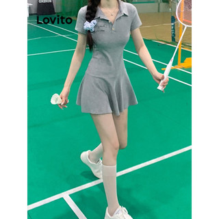 Đầm Lovito viền xếp nếp màu trơn phong cách thường ngày cho nữ LNE70834