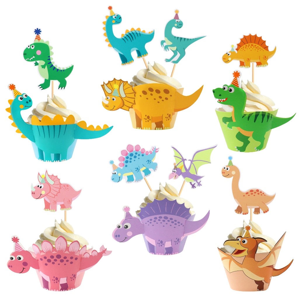 Phim hoạt hình mới Bánh khủng long Topper Cupcake Bọc cho trang trí tiệc chủ đề khủng long