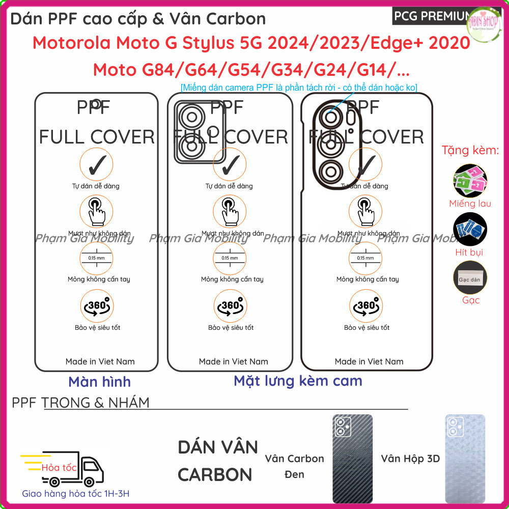 Dán PPF & Skin Carbon dành cho Motorola Moto G Stylus 2024 2023 2022 Edge Edge+ UW 40 50 Pro Plus 20