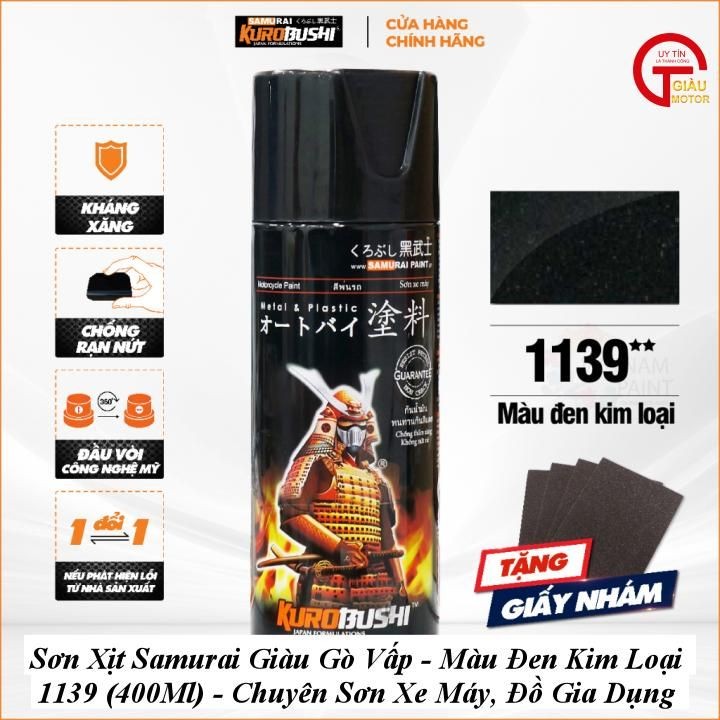 Sơn Xịt Samurai Giàu Gò Vấp - Màu Đen Kim Loại 1139 (400Ml) - Chuyên Sơn Xe , Đồ Gia Dụng