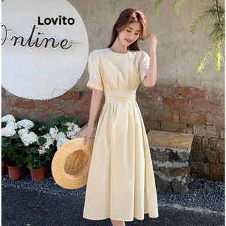 Đầm Lovito màu trơn xếp nếp phong cách thanh lịch cho nữ LNE56144