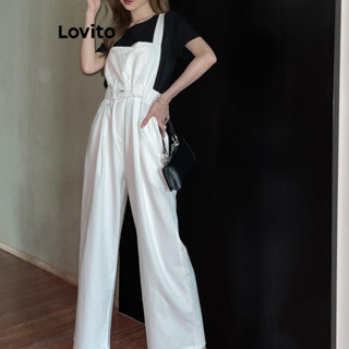 Áo liền quần Lovito có túi màu trơn phong cách thường ngày dành cho nữ LNA65232