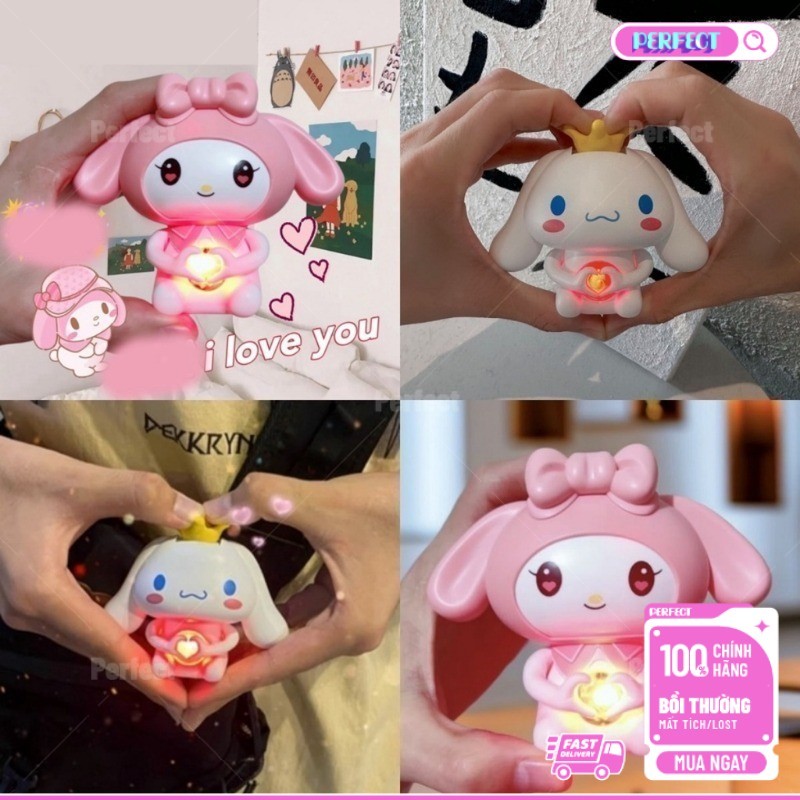 Đồ Chơi Trái Tim Phát Sáng Cinnamoroll, Kuromi, Melody Nói I Love You - Móc Khóa Để Bàn Quà Tặng Val