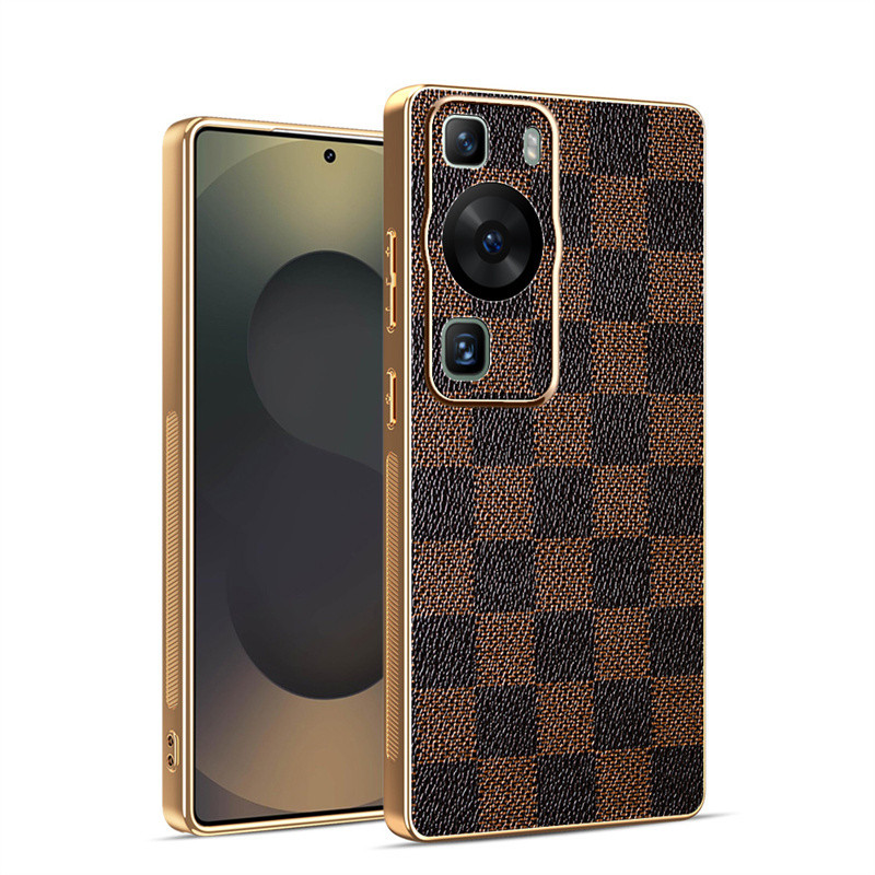 Dành cho Huawei P60, P60 Pro, Ốp điện thoại họa tiết da cao cấp cổ điển, Ốp bảo vệ viền mạ điện