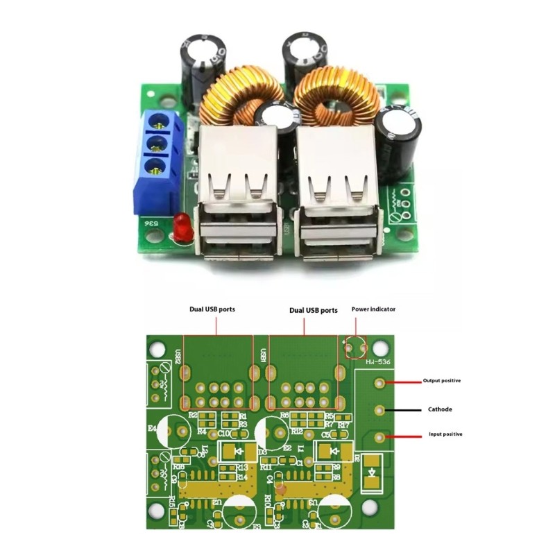Bộ chuyển đổi bước xuống 4 cổng USB ô tô HL Đầu ra 5V 3A với bảo vệ Chip A5268 cho thiết bị an toàn 