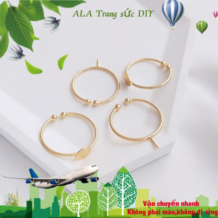 Phụ kiện Giá đỡ nhẫn phẳng thủ công tự làm màu mạ vàng 14k dán mặt Nhẫn nửa lỗ hạt đính ngọc trai[Nhẫn]