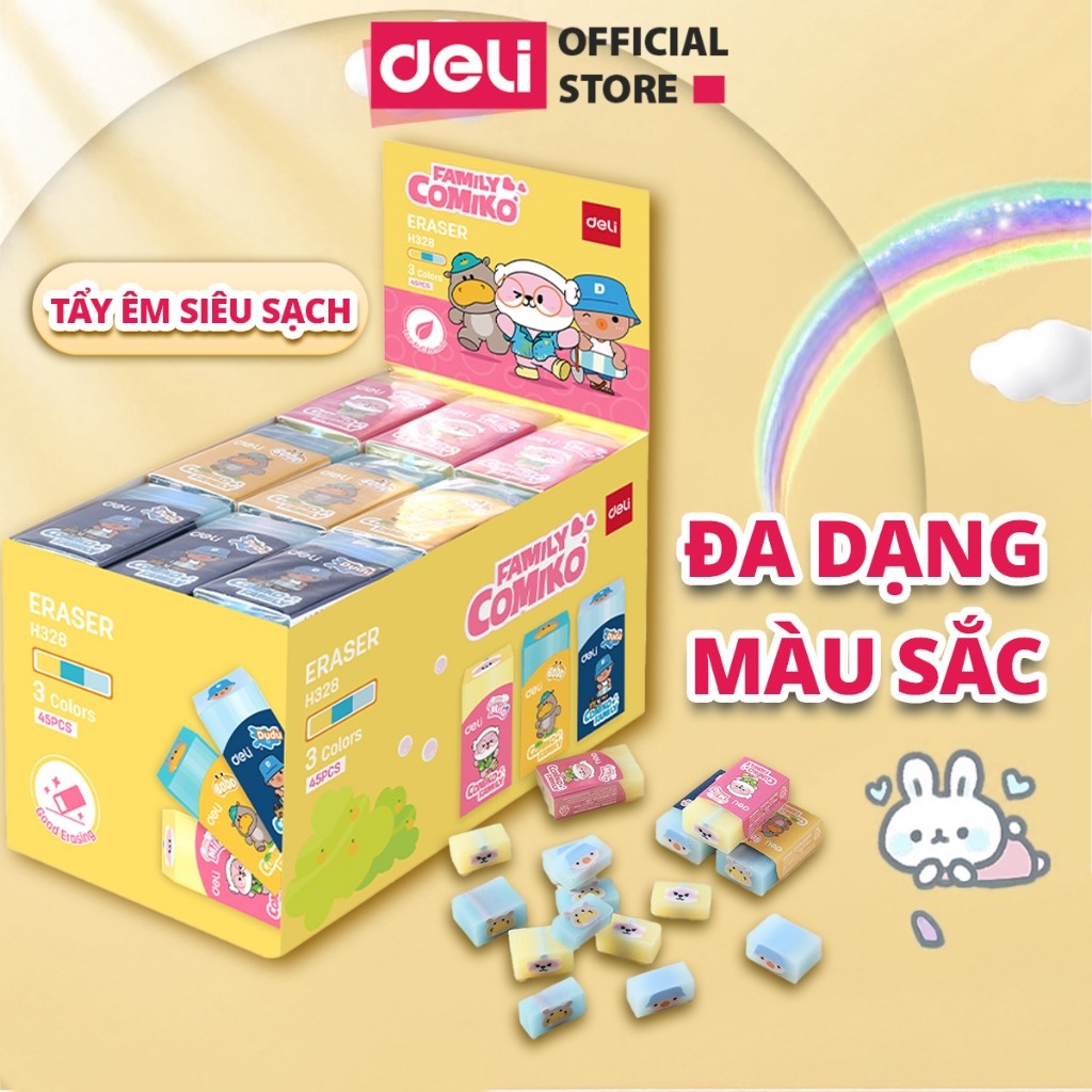 Gôm Tẩy Dễ Thương COMIKO MILO Deli Màu Pastel Xinh Xắn Họa Tiết Hoạt Hình Dễ Thương - Màu Ngẫu Nhiên - Tẩy Êm Siêu Sạch