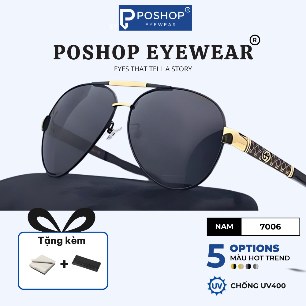Kính mát nam chống chói ITALIA POSHOP kính râm tròn gọng kim loại thời trang hàng hiệu uv400 7006