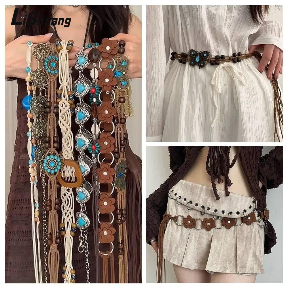 Lishuang Dây Thắt Lưng, Thắt Lưng Bohemian Cổ Điển Hợp Thời Trang, Y2K Trang Trí Đầm Tua Bướm Hoa Bo