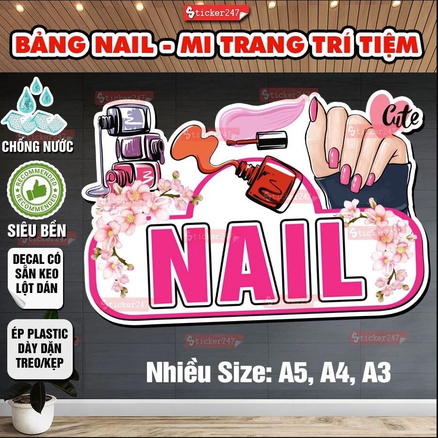 Decal Trang Trí Tiệm Nail Mẫu Hoa Đào 🍓 Hình Dán/Ép Plastic Tiệm Nail Dùng Dán/Treo Tiệm Tóc, Spa, H
