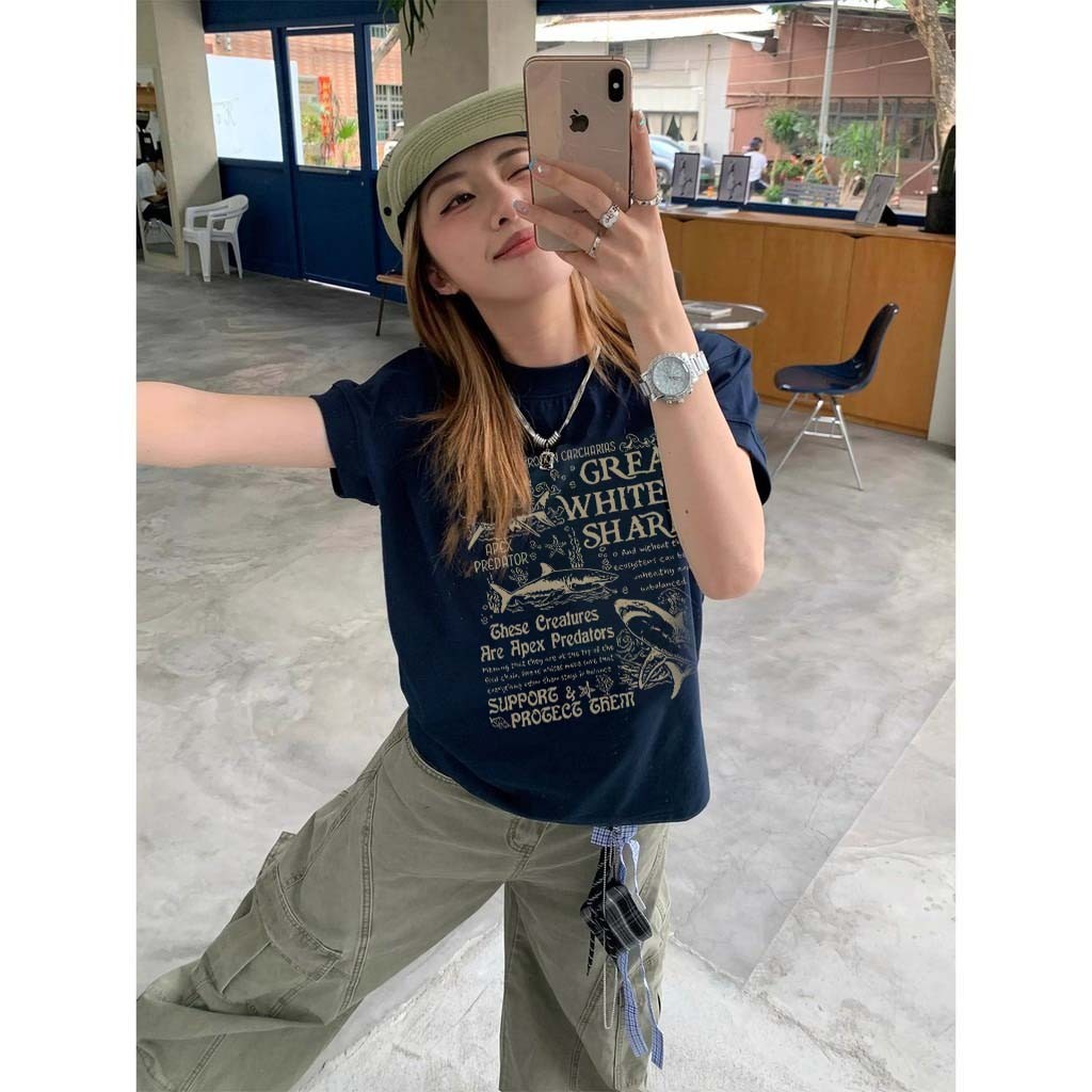 Zeeni Áo baby tee chất nữ Đen mùa hè thư in hình local brand áo style hàn quốc