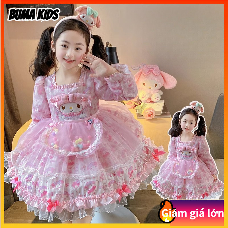 BUMA KIDS🔥Buma KIDS Váy công chúa Lolita Wind Girl Váy dài tay dễ thương