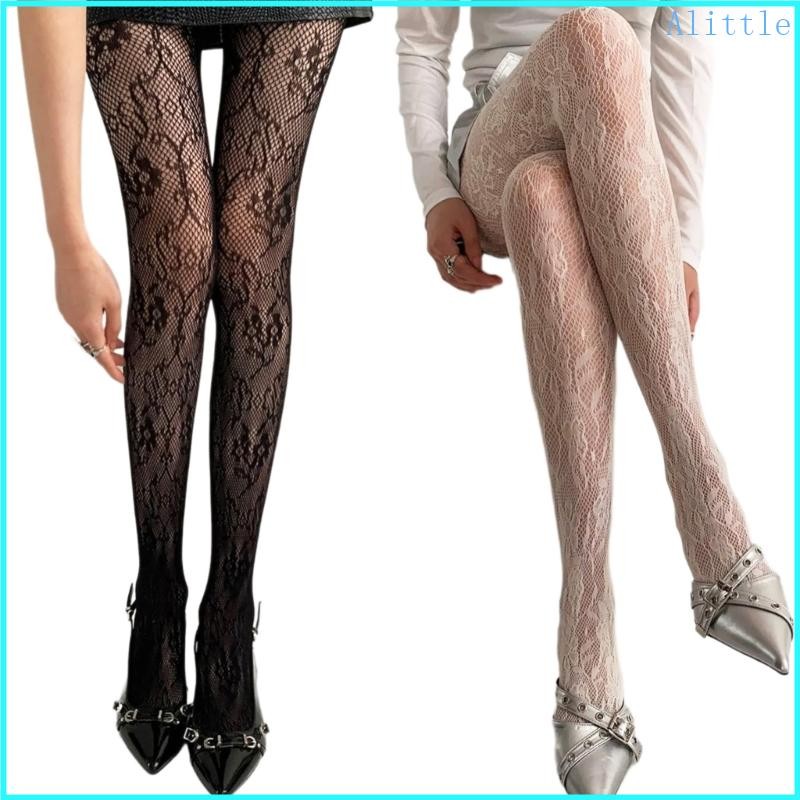 Alia Nữ JK Cô Gái Hoa Jacquard Rỗng Ren Quần Fishnet Vớ Quần
