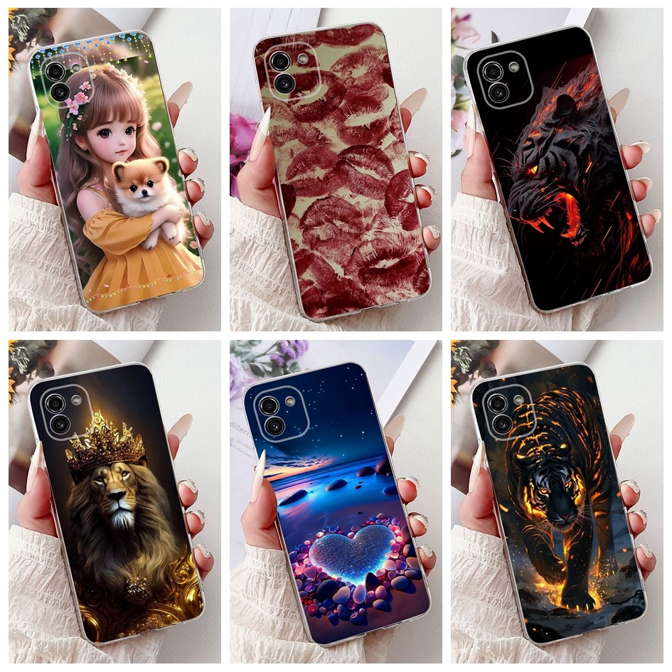 Ốp Lưng Cho Samsung Galaxy A03 SM-A035F Ốp Lưng Điện Thoại Da Báo Sư Tử Hổ Silicon Mềm Trong Suốt Ch