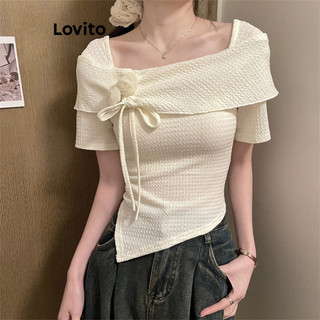 Áo thun Lovito thắt nơ màu trơn phong cách thanh lịch cho nữ LNE63149