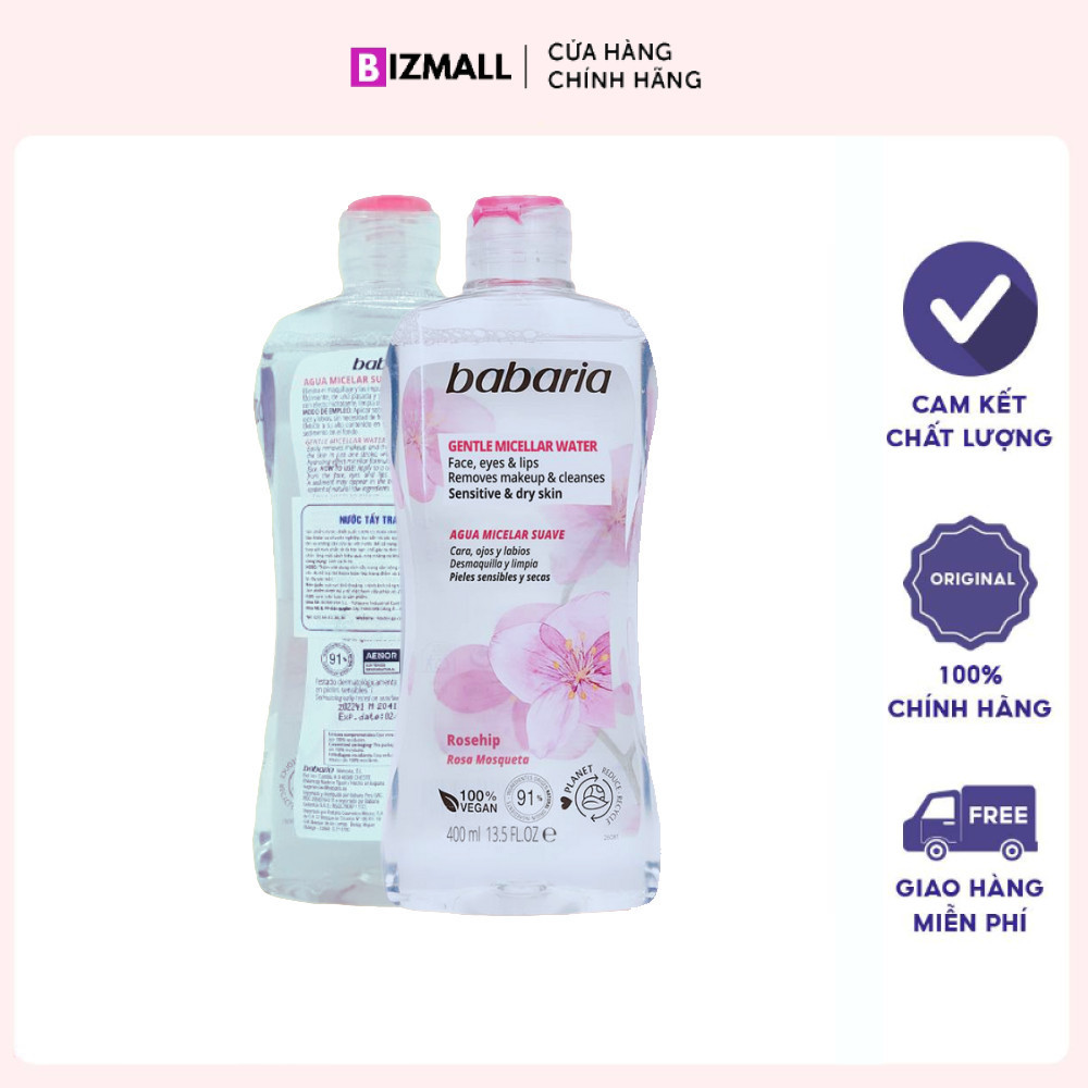 Nước tẩy trang dành cho mọi loại da Babaria Micellar Water 400ml - Phân phối chính hãng