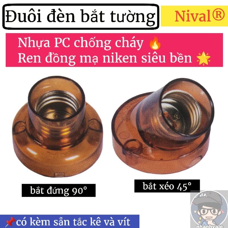[DT103/DC102] Đuôi đèn bắt tường Nival 🌟Nhựa PC bakelite, lõi đồng mạ niken🌟