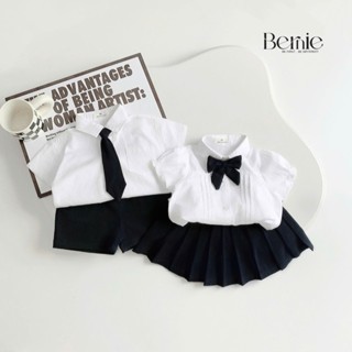 Set bộ bé trai bé gái áo sơ mi trắng kèm quần hoặc chân váy có cà vạt hoặc nơ 1-7t BERNIE H0525B33