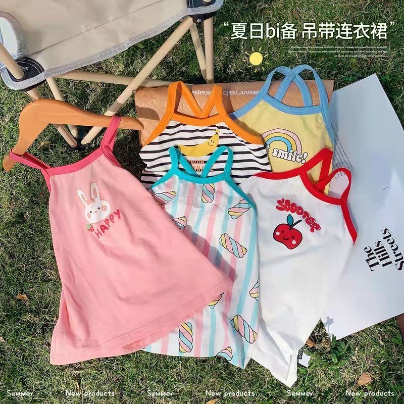 Mùa hè Phong cách mới Suspender Dress Girl Cross Halter Dress Baby Girl
