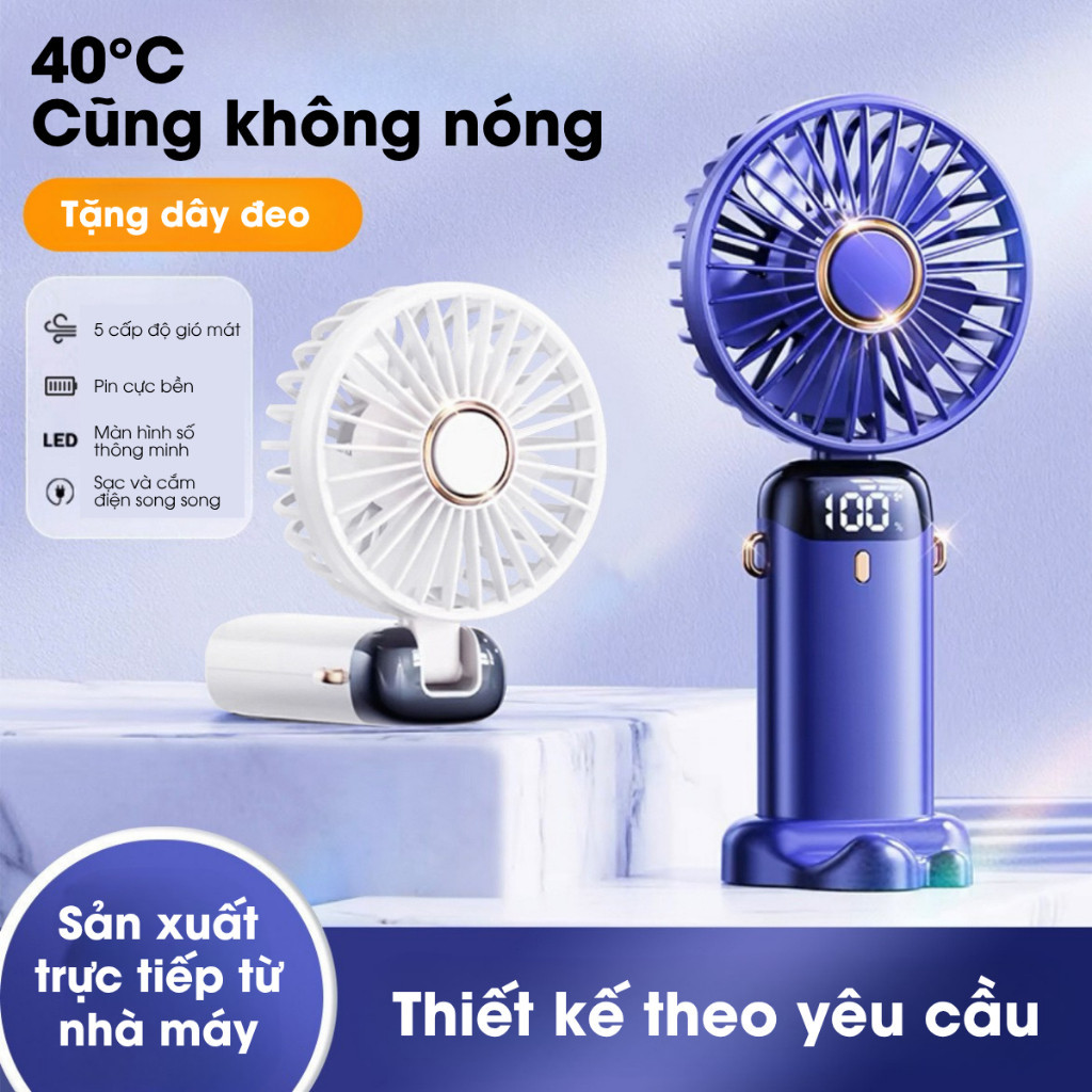 Quạt Cầm Tay Tích Điện Đa Năng Siêu Mát Kèm Màn Hình LED, Quạt Điện Mini Tiện Lợi Mọi Nơi