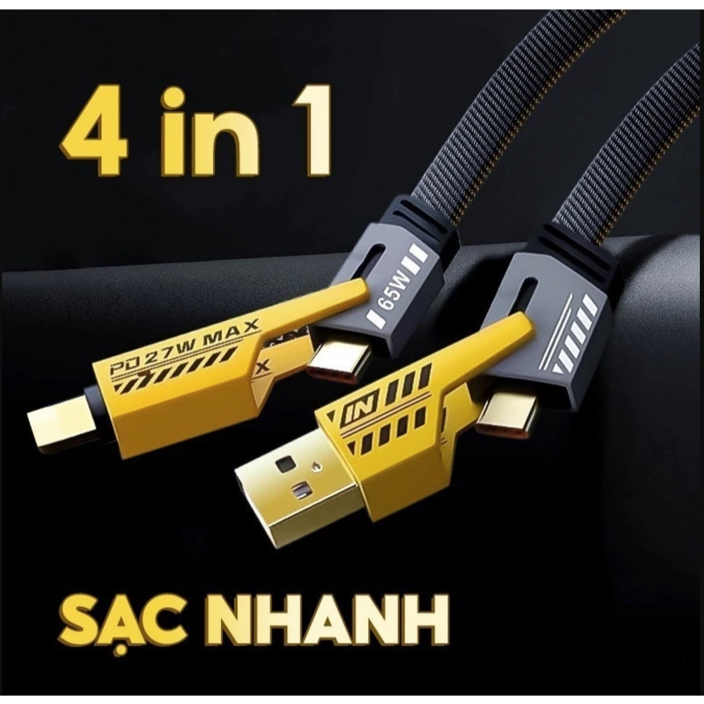 Dây Cáp Sạc Nhanh Đa Năng 4 IN 1 65W Cao Cấp 1.2M, Dây Dù Chống Đứt - Cho USB-Type C, Type C-Type C, Type C- LT USB-LT | BigBuy360 - bigbuy360.vn