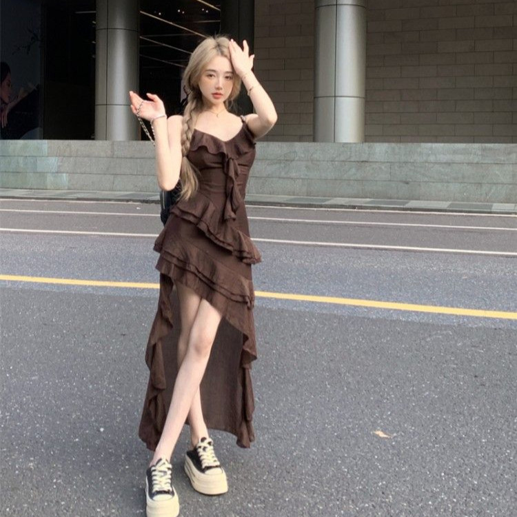 RICH-THEY Váy Hai Dây Phong Cách Retro Dành Cho Nữ Mùa Hè Váy Xếp Nếp Thời Trang Mới Gợi Cảm | BigBuy360 - bigbuy360.vn