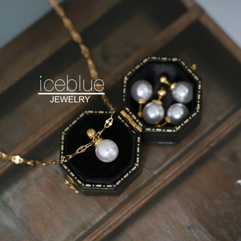 [iceblue] Ngọc Trai Bong Bóng Hạt Vàng Nhỏ Hạt Kim Sa Lấp Lánh Vòng Cổ Và Bông Tai Phù Hợp Với Mạ Và